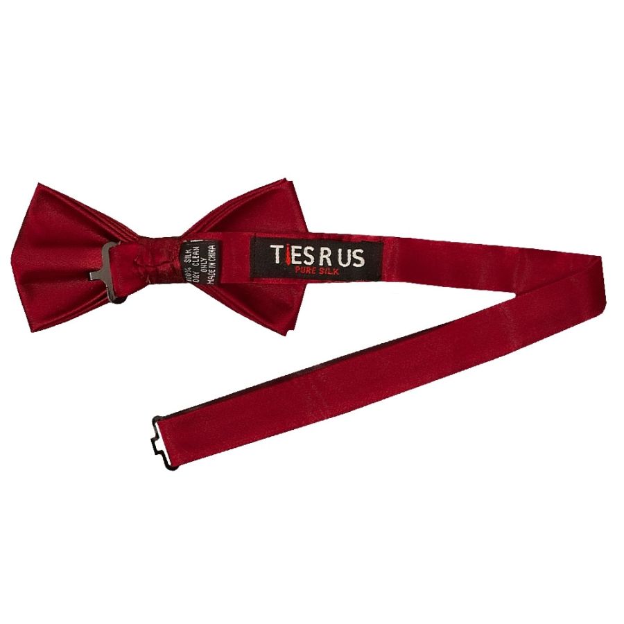 Plain Red Wine Satin Silk Mens Bow Tie