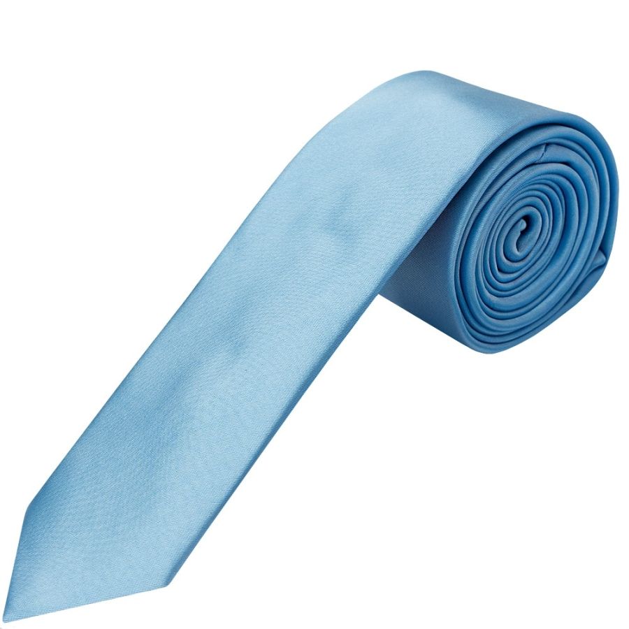 END OF SEASON Plain Sky Blue Satin Skinny Men's Tie