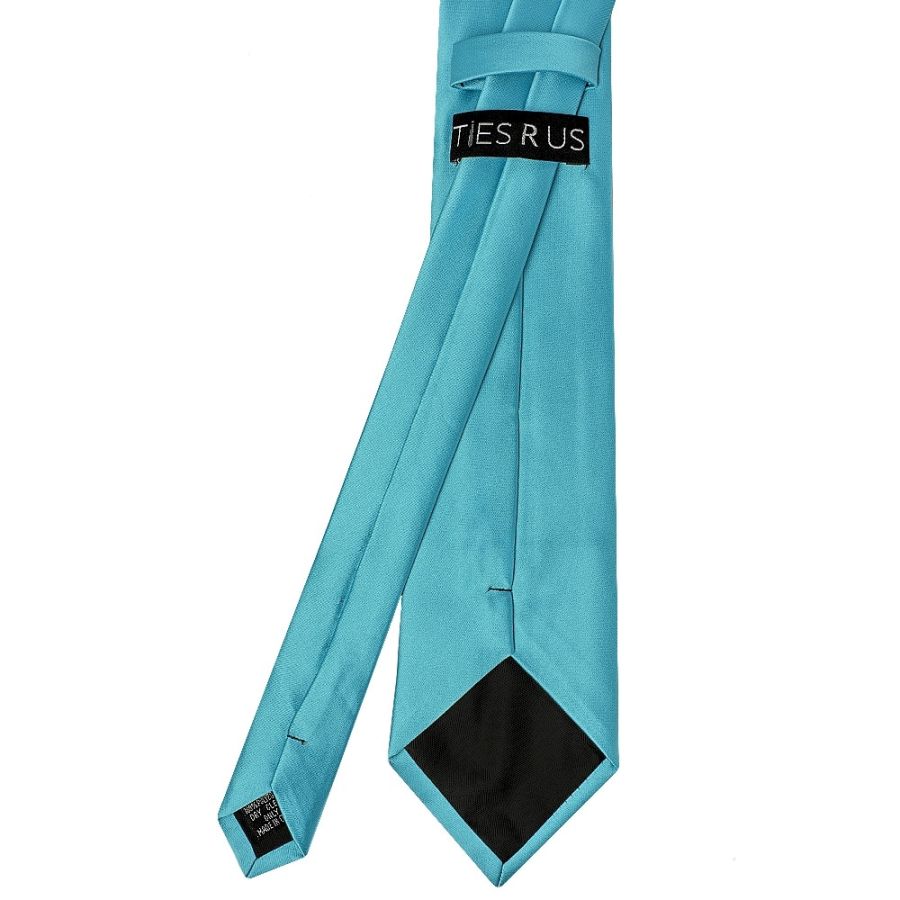 Plain Turquoise Satin Classic Men's Tie and Pocket Square Set