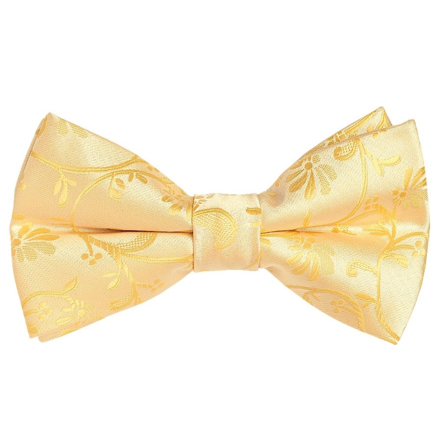 Pre-Tied Light Gold Floral Boys Bow Tie Age 4-7