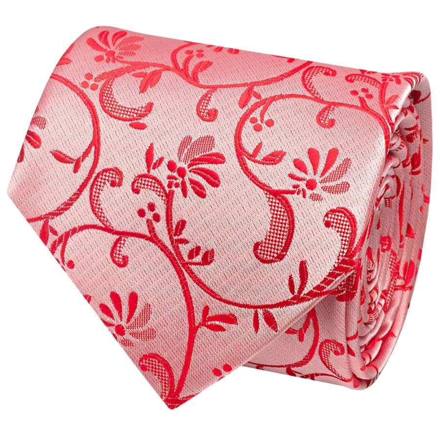 Bright Red Floral Classic Men's Tie and Pocket Square Set