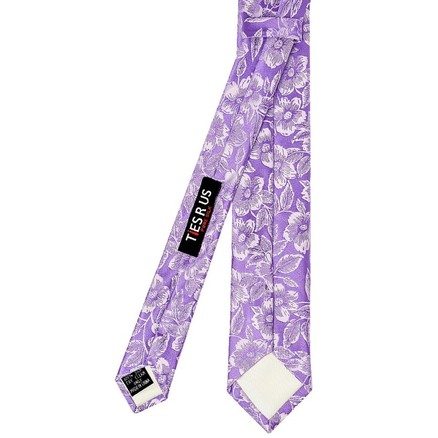 Mens Lilac Floral Silk Skinny Tie