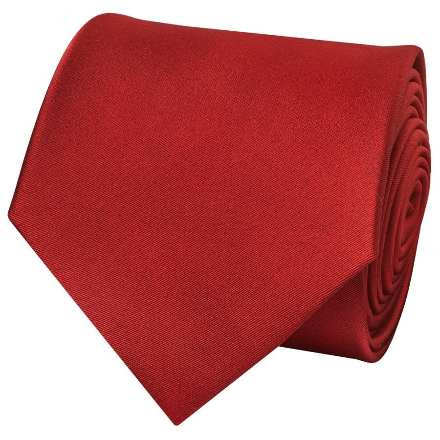 Plain Scarlet Red Satin Classic Men's Tie and Pocket Square Set