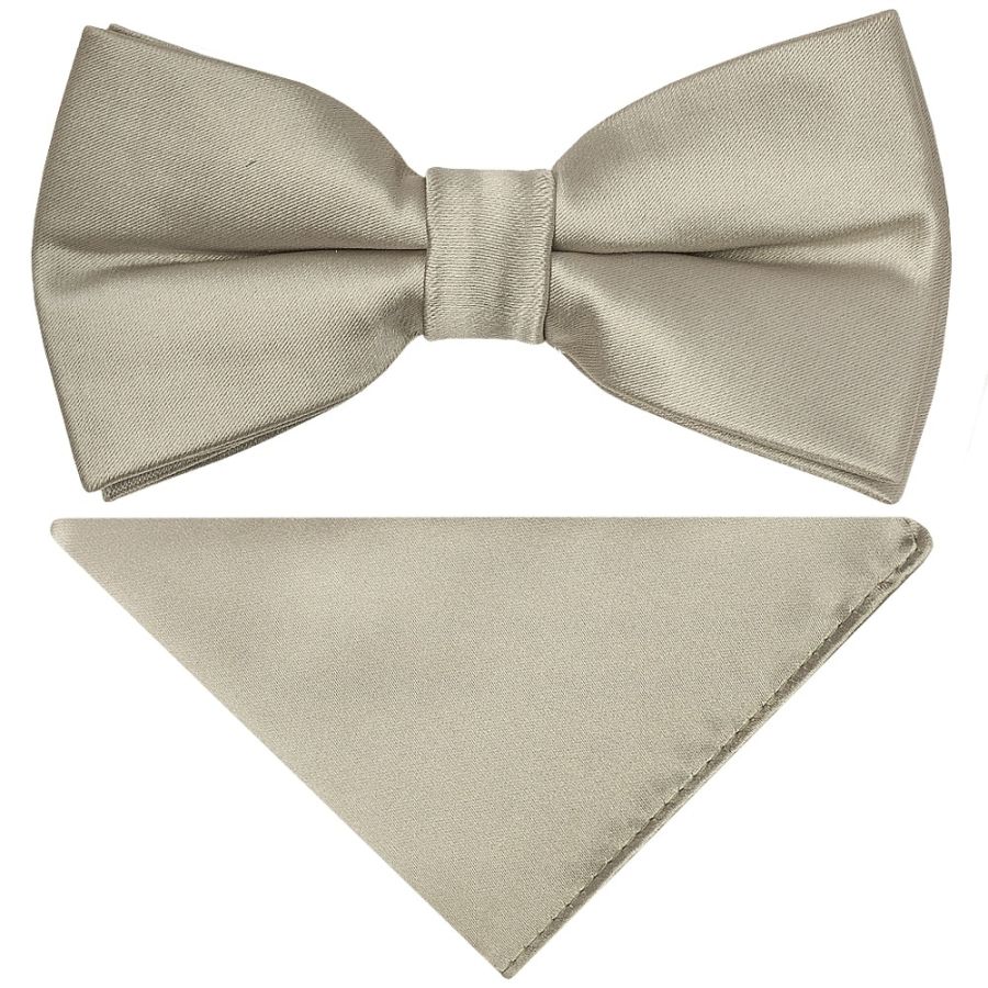 Pre Tied Plain Dusty Sage Satin Boys Bow Tie and Pocket Square Set Age 8-11