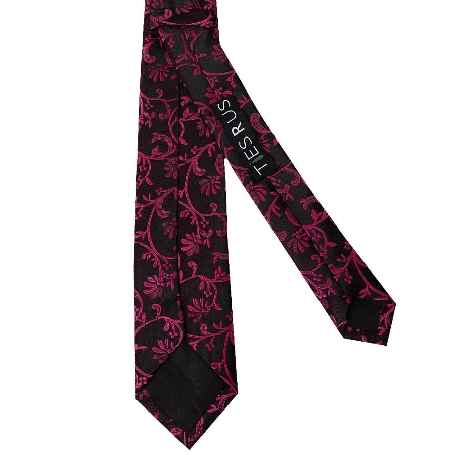 Black with Fuchsia Floral Skinny Boys Tie