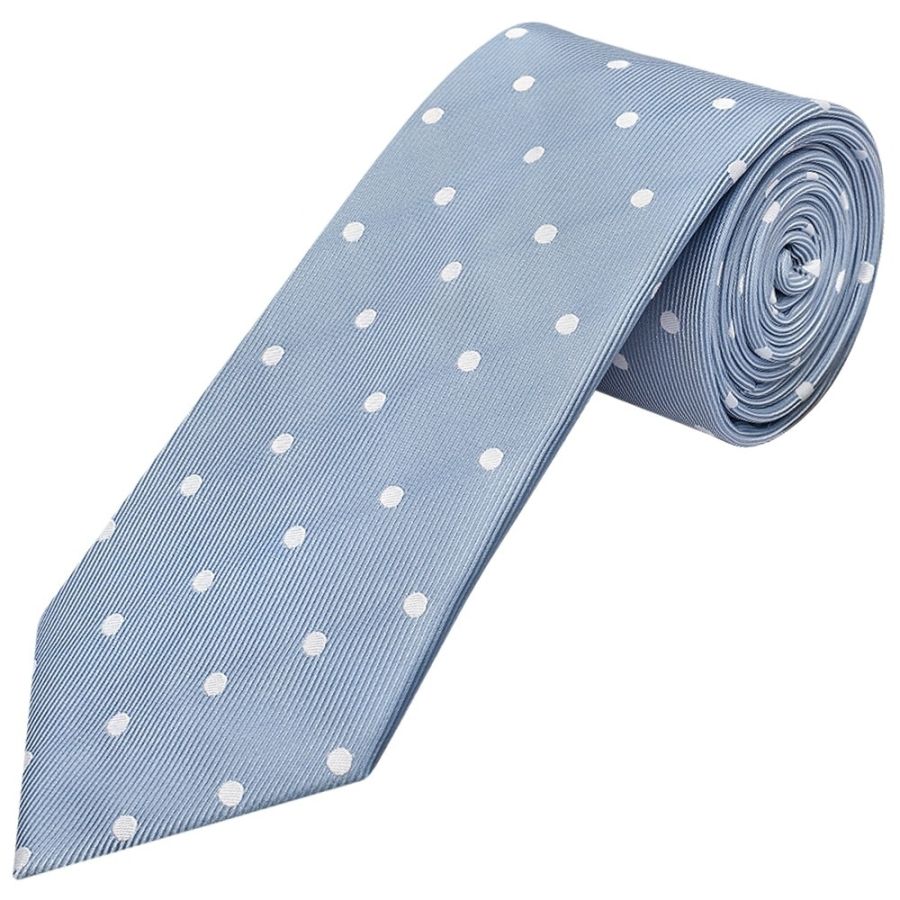 Dusty Blue White Spot Classic Men's Tie and Pocket Square Set