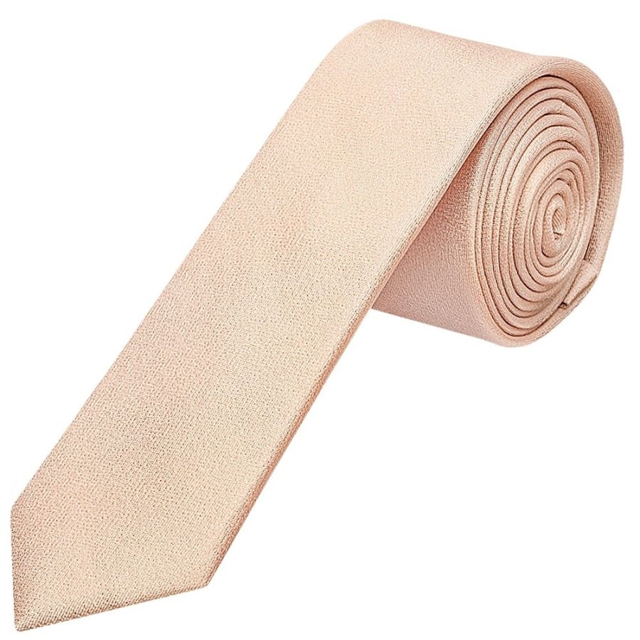Plain Nude Silk Skinny Boys Tie and Pocket Square Set