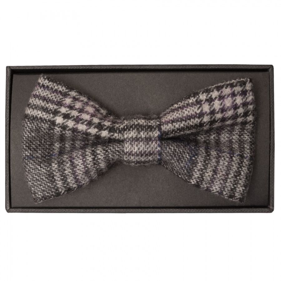 Light Grey Check Mens Tweed Bow Tie