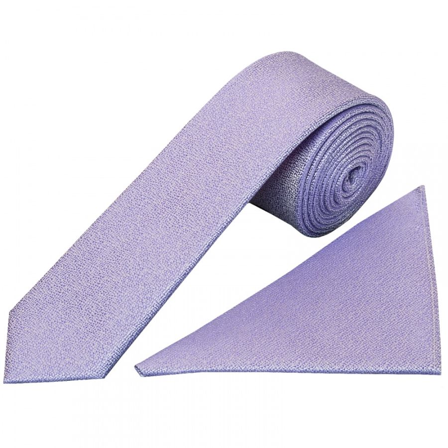 Plain Purple Textured Silk Skinny Men's Tie and Pocket Square Set