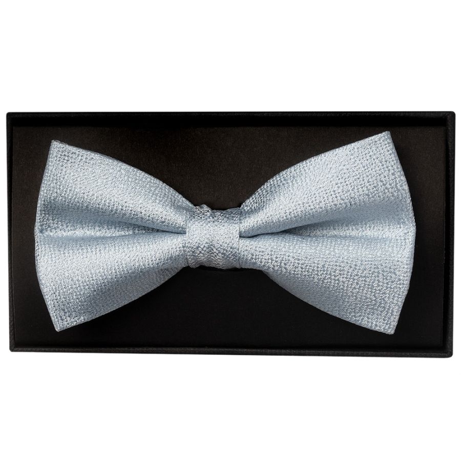 Plain Light Blue Textured Silk Mens Bow Tie