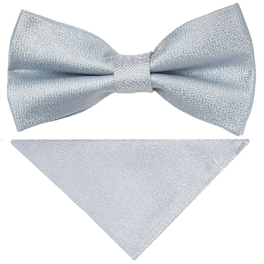 Pre Tied Light Blue Textured Silk Boys Bow Tie and Pocket Square Set