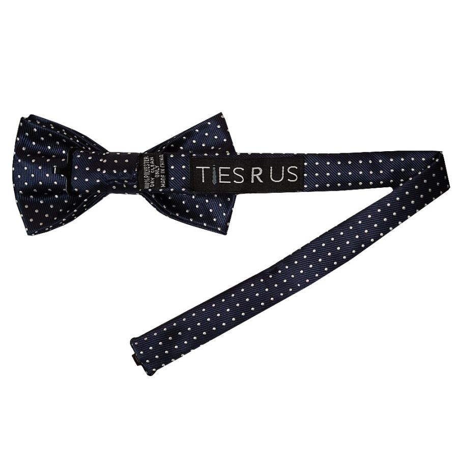 Navy Blue And White Polka Dot Mens Bow Tie and Pocket Square Set