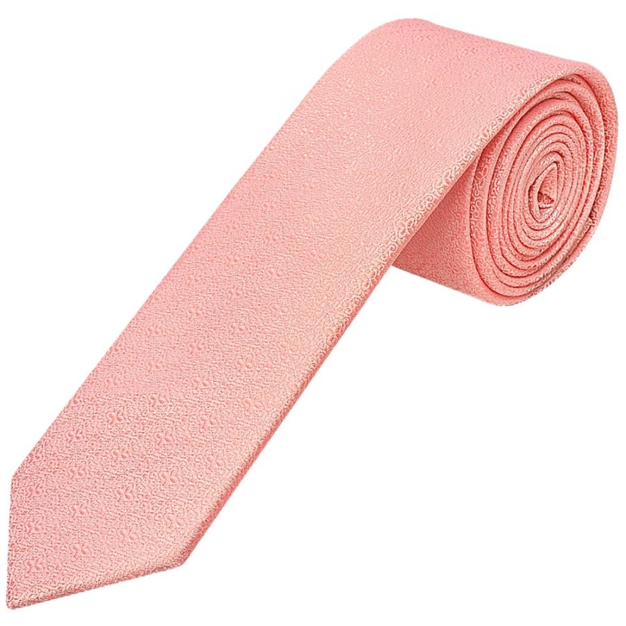 Pink Self Floral Textured Silk Skinny Men's Tie