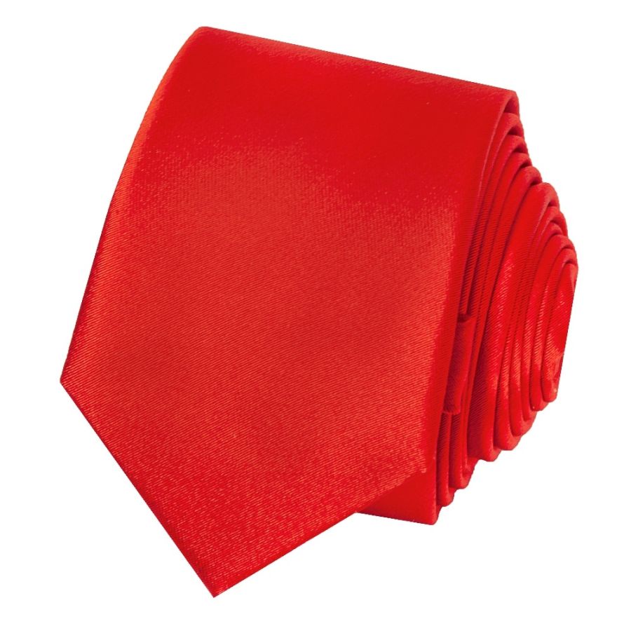 Plain Bright Red Satin Silk Skinny Men's Tie
