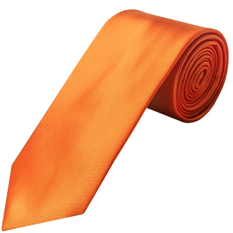 Plain Orange Satin Classic Men's Tie and Pocket Square Set