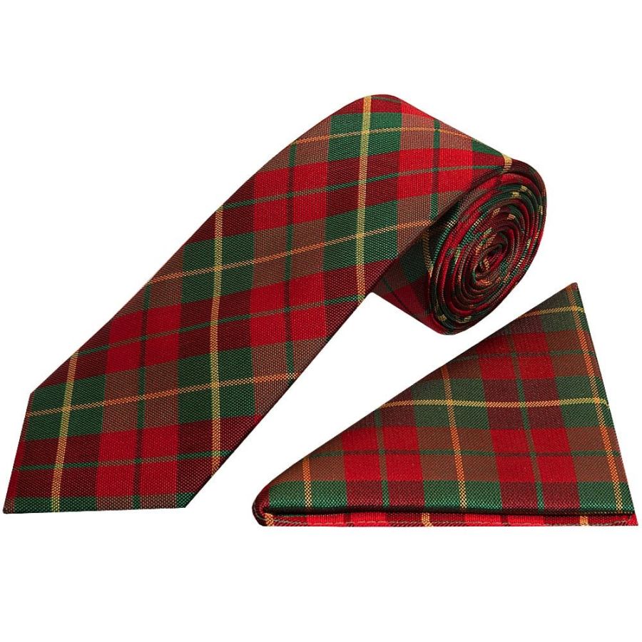 Red and Green Tartan Silk Classic Men's Tie and Pocket Square Set