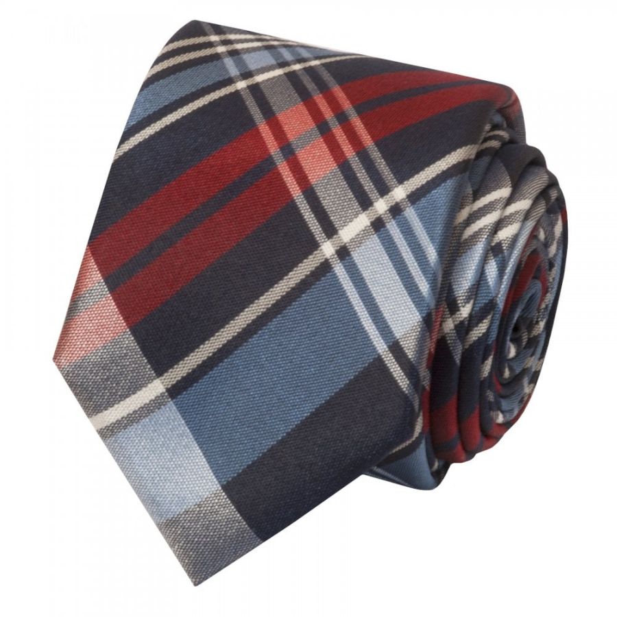 Navy Check Silk Skinny Men's Tie