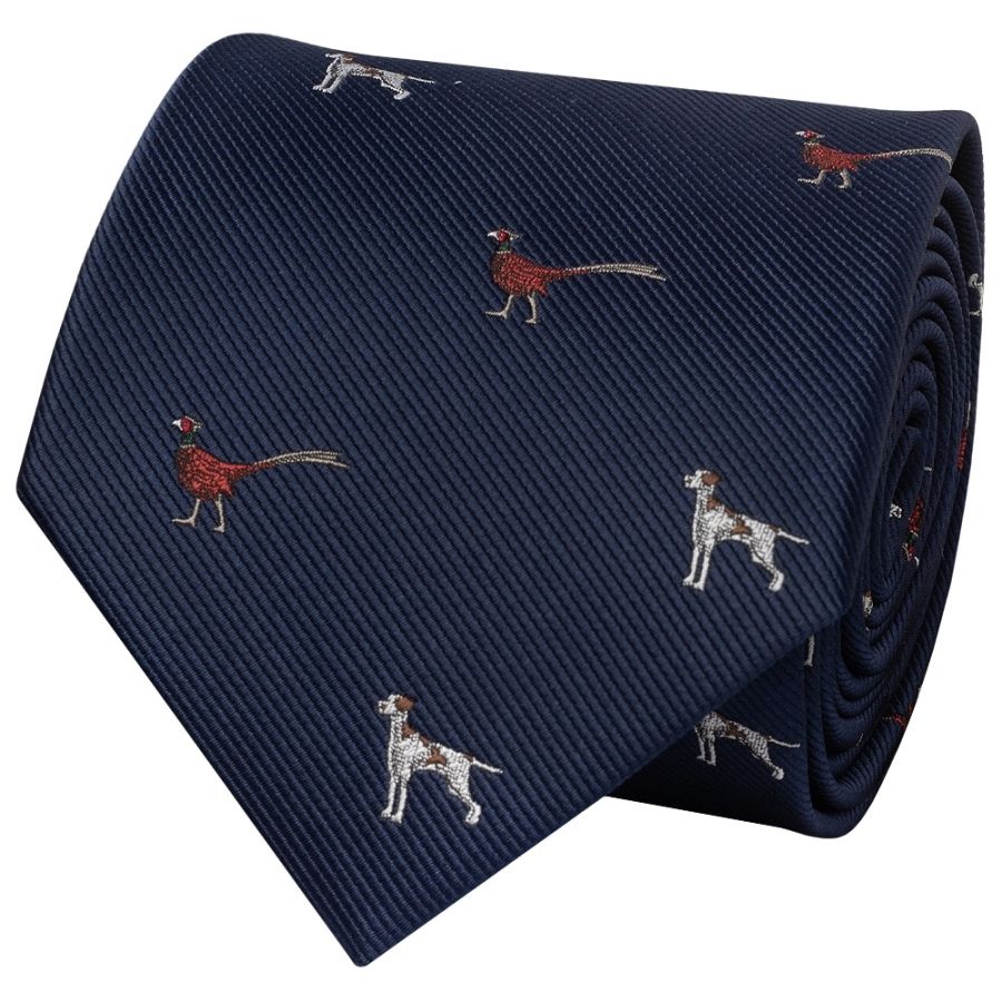 Navy Dog and Pheasant Classic Men's Tie