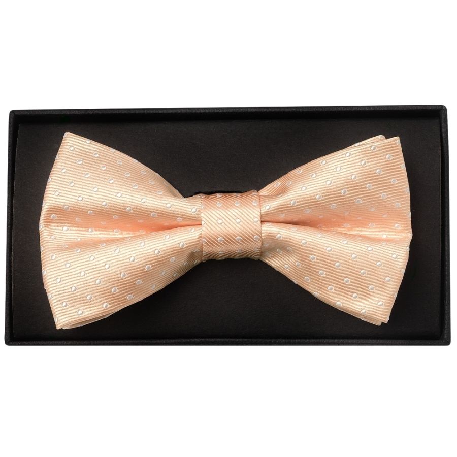 Handmade Peach And White Polka Dot Mens Bow Tie