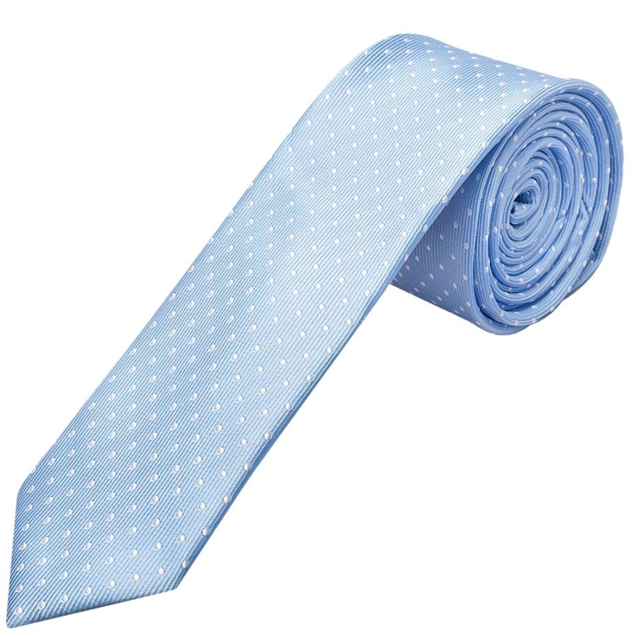 Light Blue and White Polka Dot Skinny Boys Tie