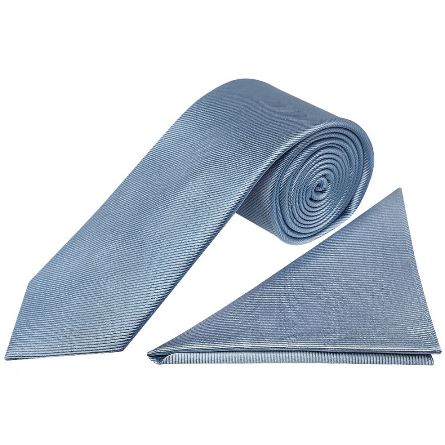 Light Blue Silk Twill Classic Mens Tie and Pocket Square Set