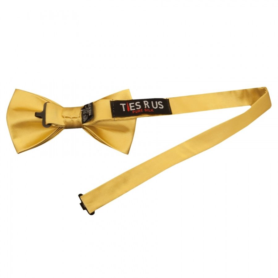 Plain Gold Satin Silk Mens Bow Tie