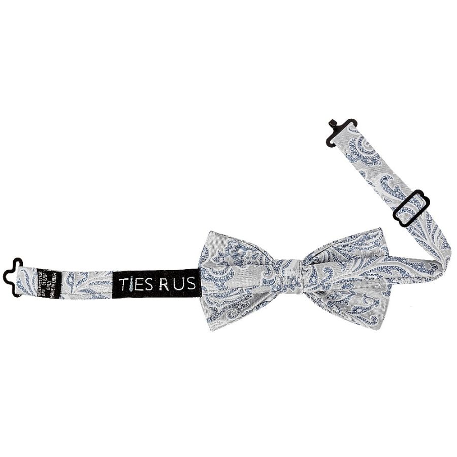 Pre Tied Silver and Blue Paisley Boys Bow Tie Age 4-7