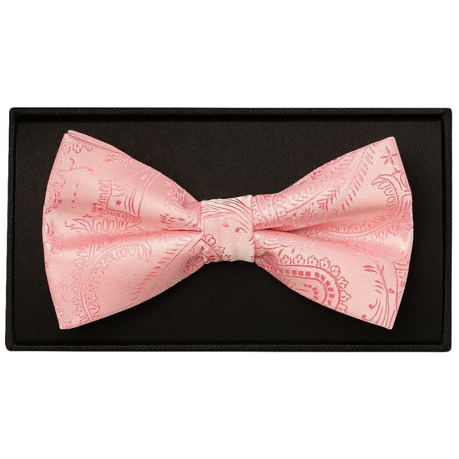 Light Pink Paisley Handmade Mens Bow Tie and Pocket Square Set