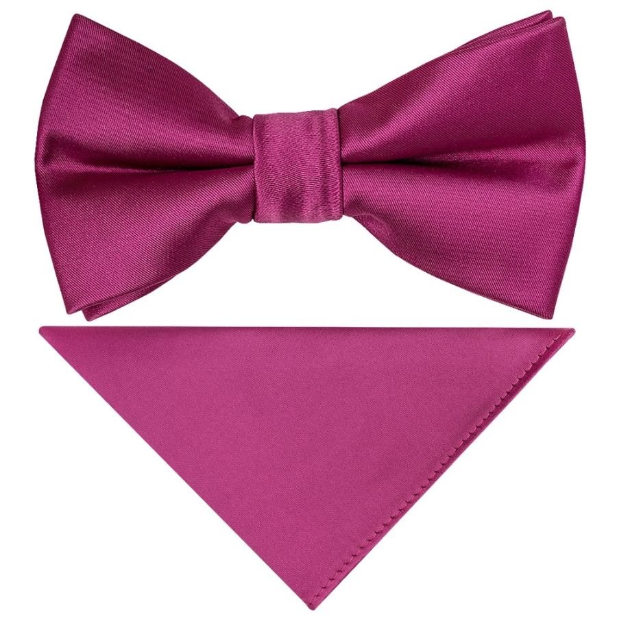 Pre Tied Fuchsia Satin Boys Bow Tie and Pocket Square Set Age 4-7