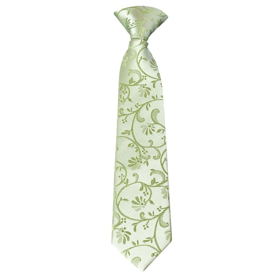 Pre Tied Sage Green Floral Boys Tie and Pocket Square Set Age 4-7