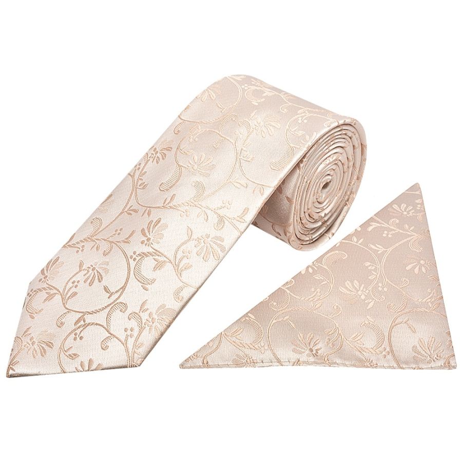 Nude Floral Classic Men's Tie and Pocket Square Set
