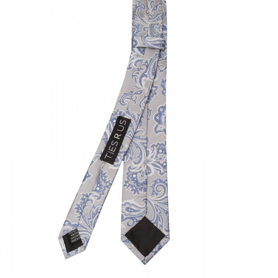 Silver and Blue Paisley Skinny Men's Tie