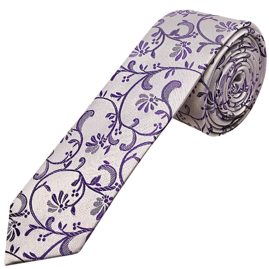 Purple Floral Skinny Men's Tie