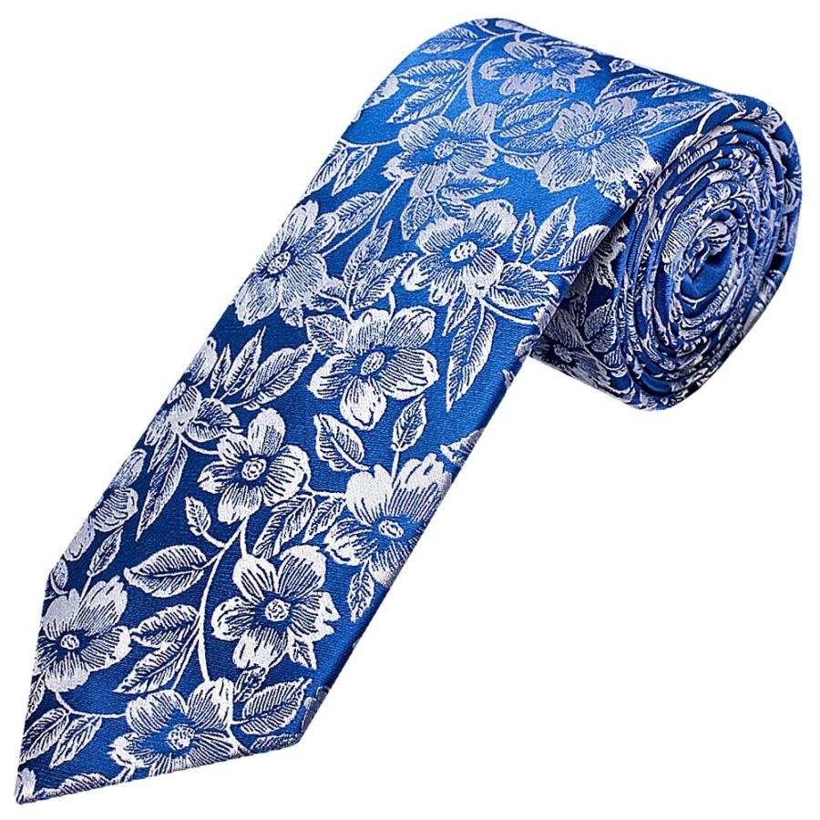 Mens Royal Blue Floral Silk Classic Tie