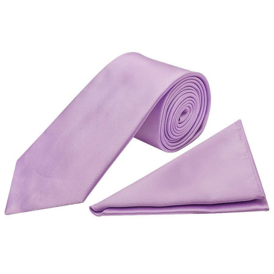 Plain Lilac Satin Classic Men's Tie and Pocket Square Set