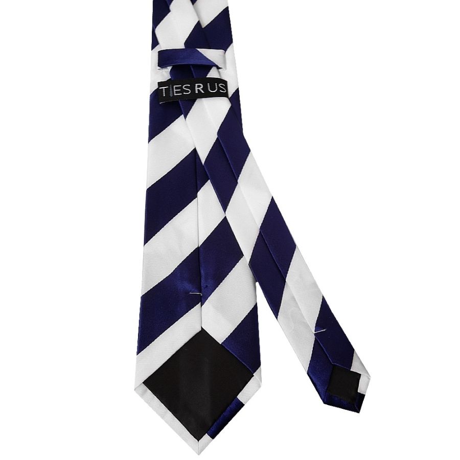 Navy and White Striped Classic Men's Football Tie and Pocket Square Set