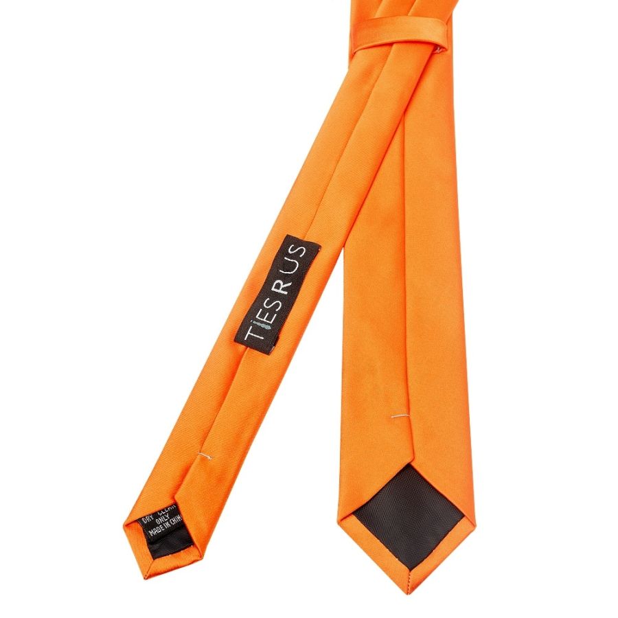 Plain Orange Satin Skinny Men's Tie and Pocket Square Set