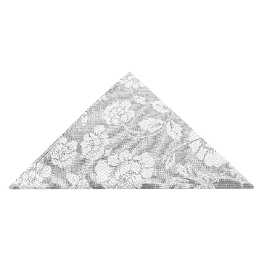 Silver with White Floral Silk Skinny Tie and Pocket Square Set