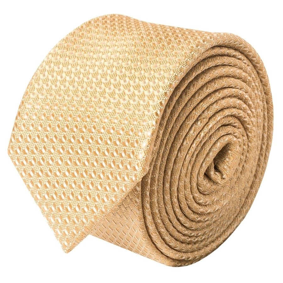 Gold Textured Skinny Tie and Pocket Square Set