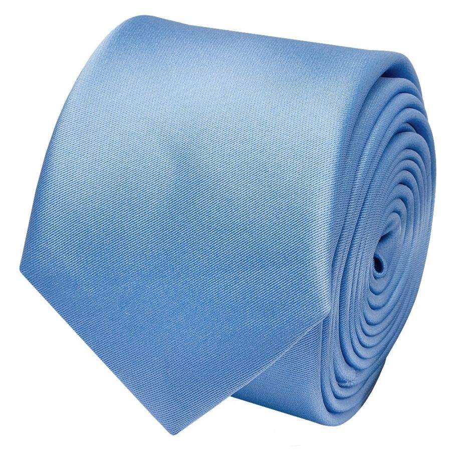 Plain Steel Blue Boys Satin Skinny Tie and Pocket Square Set