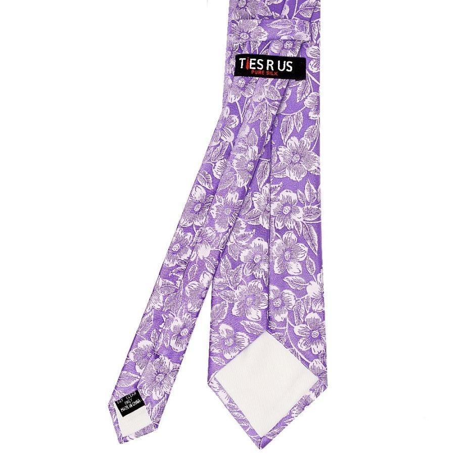 Mens Lilac Floral Silk Classic Tie and Pocket Square