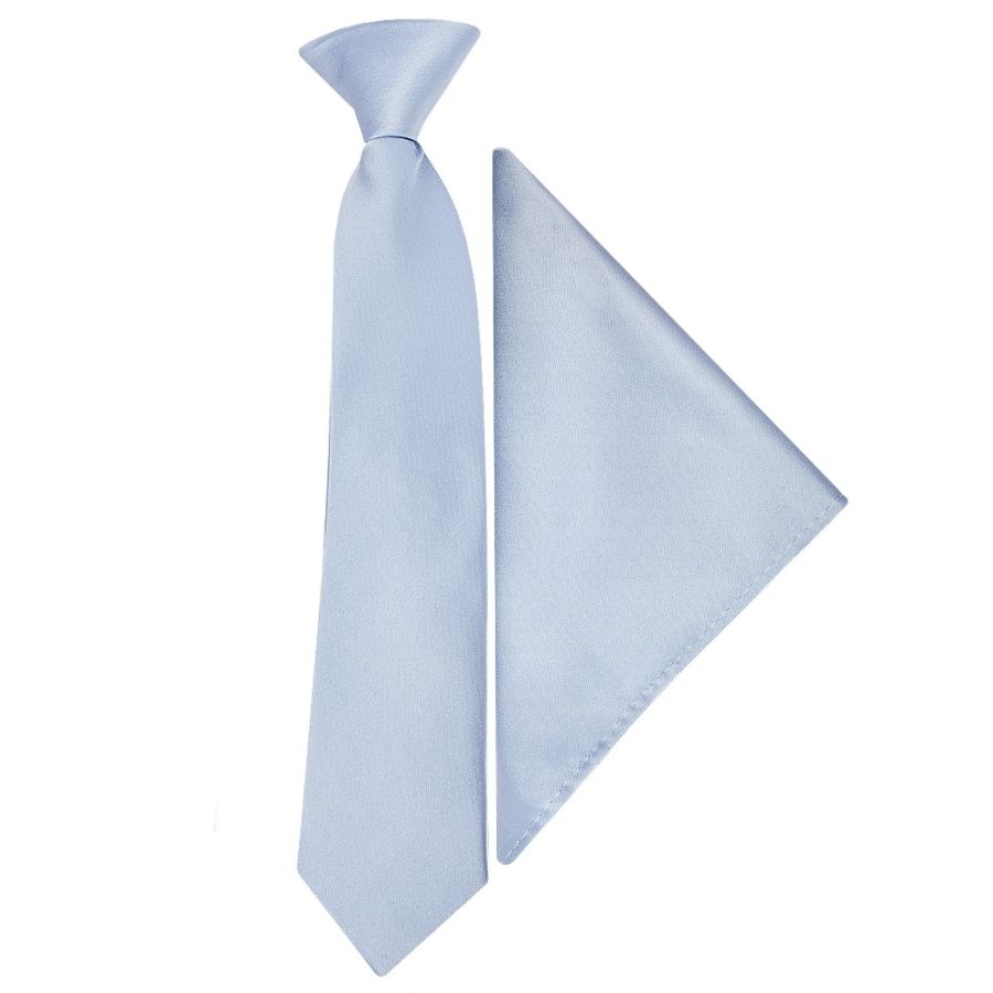 Pre Tied Dusty Blue Satin Boys Tie and Pocket Square Set Age 4-7
