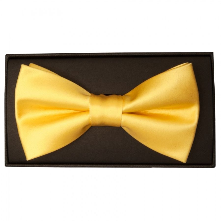 Plain Yellow Gold Handmade Mens Bow Tie and Pocket Square Set