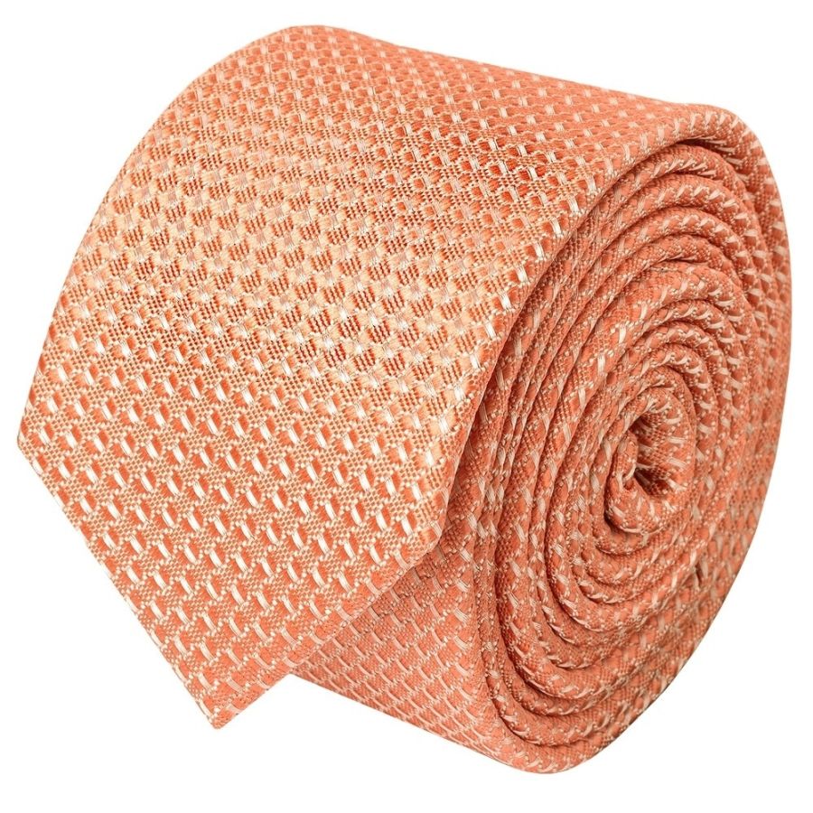 Coral Textured Skinny Tie and Pocket Square Set