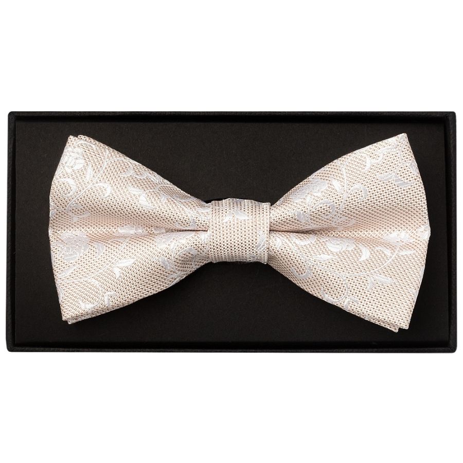 Champagne and White Floral Handmade Mens Bow Tie