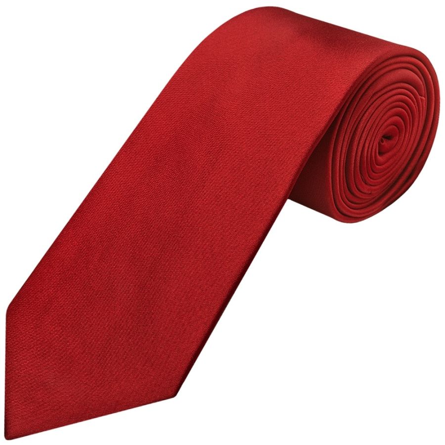 Plain Scarlet Red Satin Classic Men's Tie and Pocket Square Set