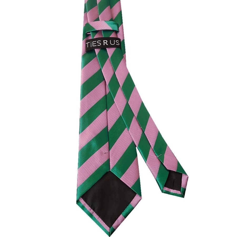 Pink and Green Striped Classic Men's Tie and Pocket Square Set