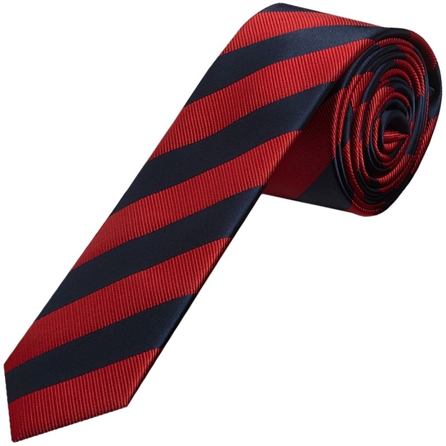 Navy and Red Striped Skinny Men's Tie and Pocket Square Set