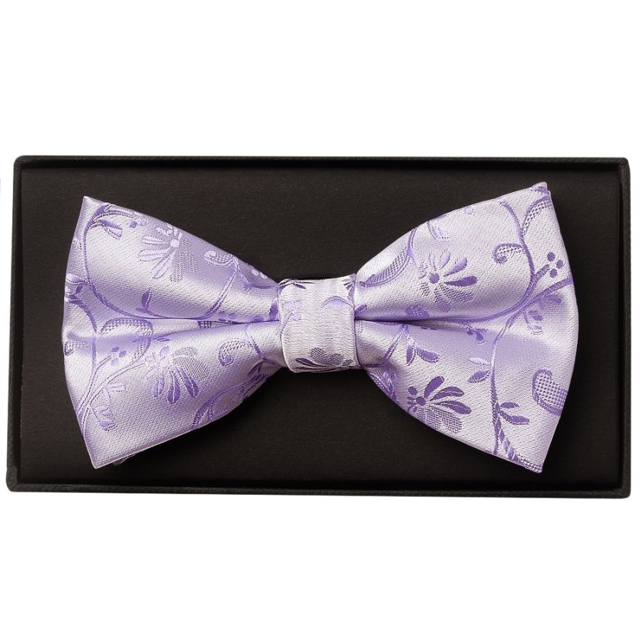 Lavender Floral Handmade Mens Bow Tie and Pocket Square Set