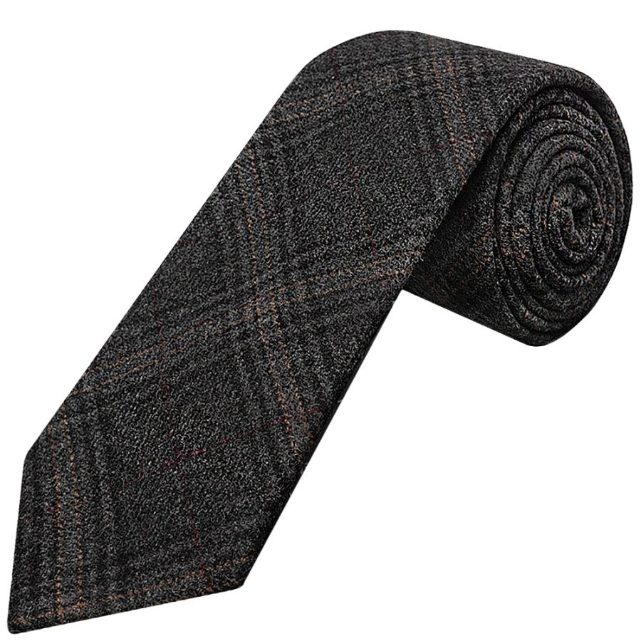 Dark Grey Check Tweed Classic Men's Tie